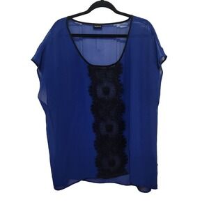 Torrid
Sheer Blouse
Cap Sleeve 
Royal Blue & Black Embroidery  Size XL